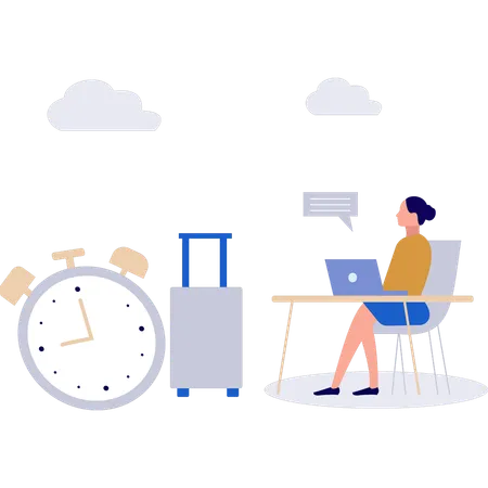 The Girl Is Working The Laptop For Business Travel Illustration