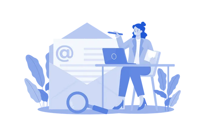 Business Woman Marketing Using Email Illustration