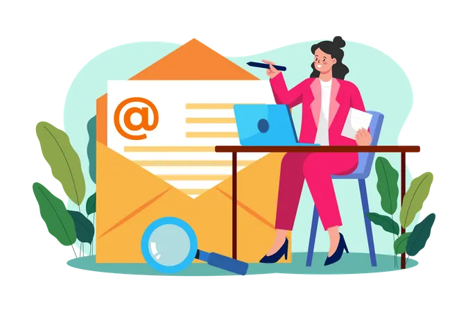 Businesswoman Works On Email Marketing Illustration