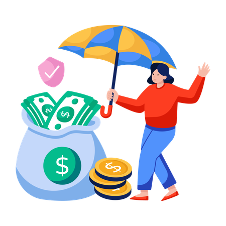 Businesswoman works on Financial security  Illustration
