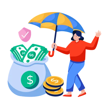 Businesswoman works on Financial security  Illustration