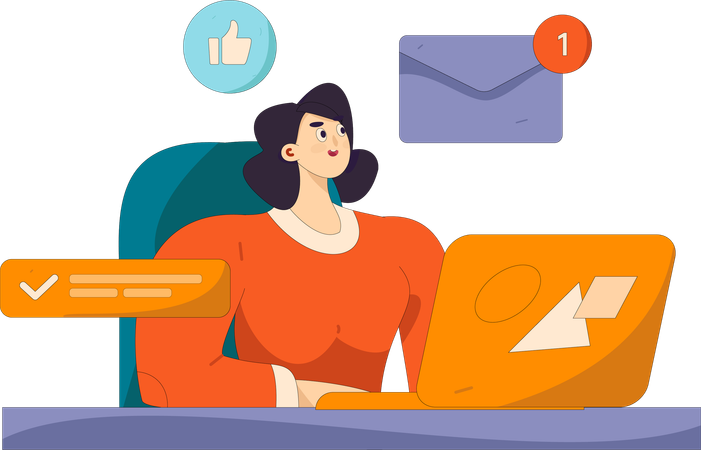 Businesswoman works on mail responses sent by customers  Illustration