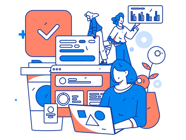 Businesswoman works on market graphs  Illustration