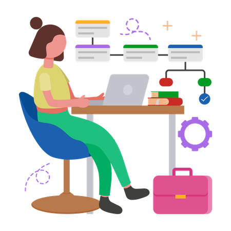 Businesswoman working on Process Improvement  Illustration