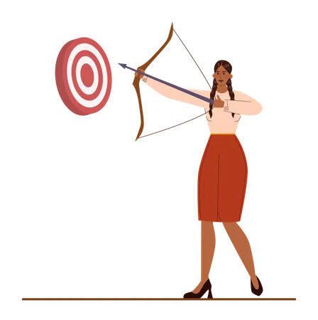Native American Businesswoman Aiming In Target And Shooting With Arrow Employee Shoot The Target Ambitious Man Shooting Idea Of Success And Motivation Flat Vector Illustration Illustration