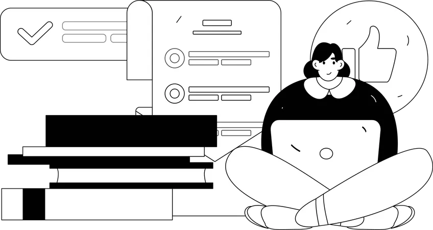 Businesswoman works on task report  Illustration