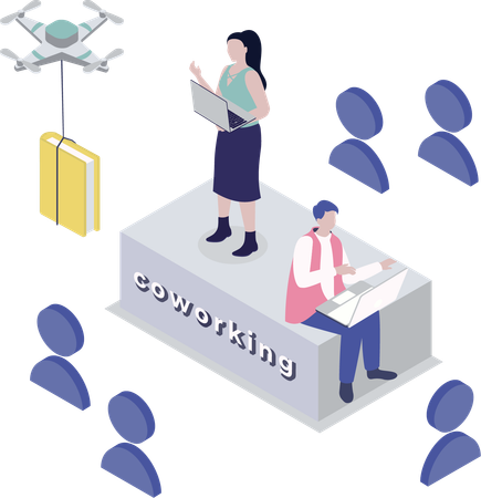 Businesswoman works together with employees in company  Illustration