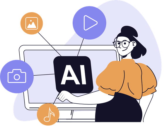 Businesswoman works with AI technology  Illustration
