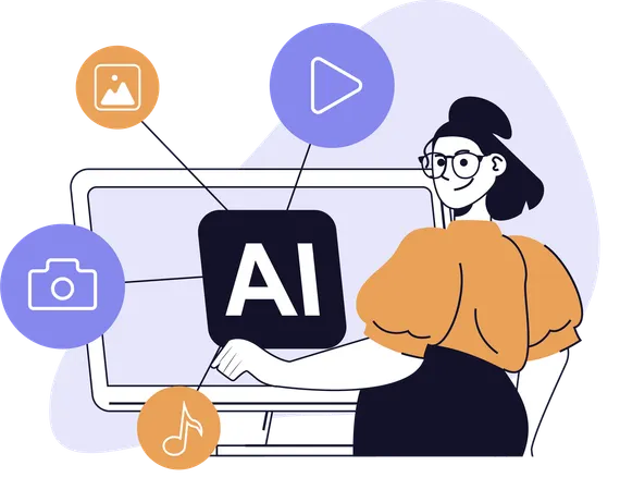 Businesswoman works with AI technology  Illustration