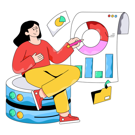 Businesswoman works with Database  Illustration