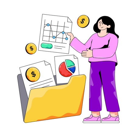 Businesswoman works with Financial Data  Illustration