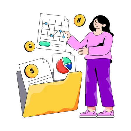 Businesswoman works with Financial Data  Illustration