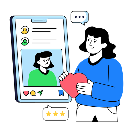 Businesswoman works with Social Media App  Illustration