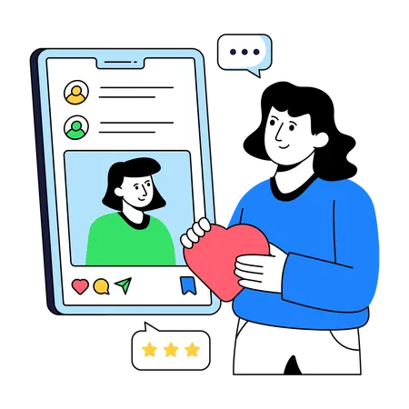 Businesswoman works with Social Media App  Illustration