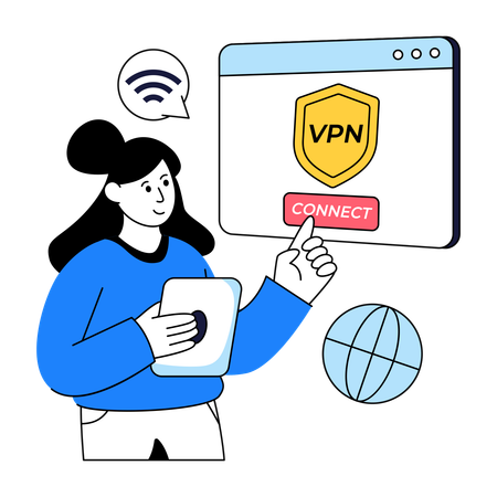 Businesswoman works with VPN Proxy Security  Illustration