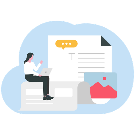Businesswoman writes business letter  Illustration