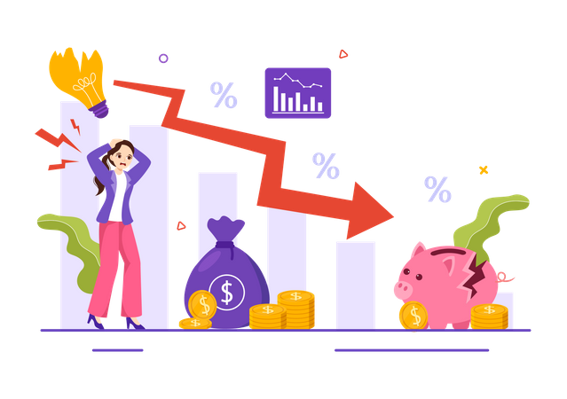 Businesswomanman in financial loss  Illustration