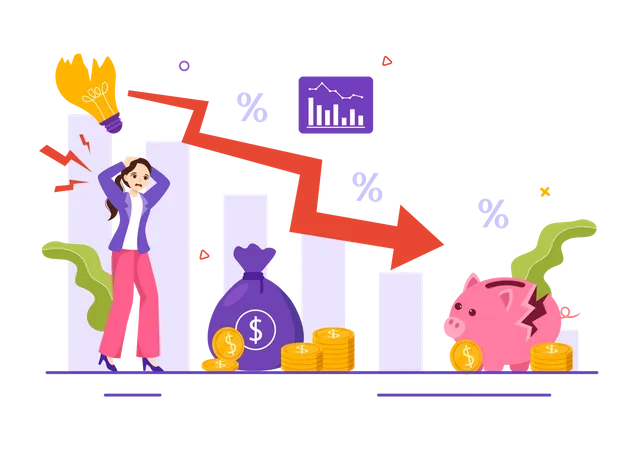 Businesswomanman in financial loss  Illustration