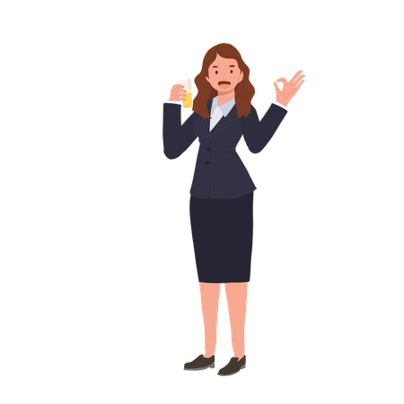 Businesswoman's doing OK Hand Sign with Beer Mug  Illustration