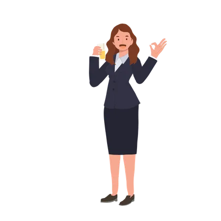 Businesswoman's doing OK Hand Sign with Beer Mug  Illustration