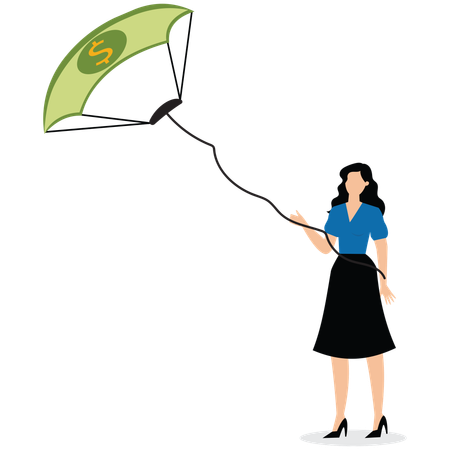 Businesswoman's Hand Letting Go of the String of the Banknote Kite  Illustration