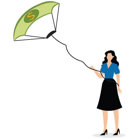 Businesswoman's Hand Letting Go of the String of the Banknote Kite  Illustration