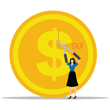 BusinesswomanTax deduction or reduction  Illustration
