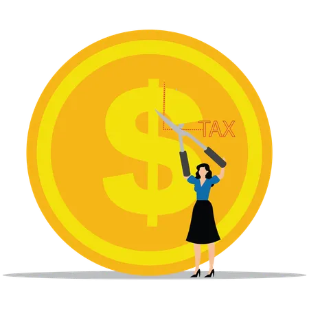 BusinesswomanTax deduction or reduction  Illustration