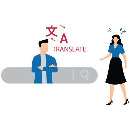 Businesswomen are communicating with machine translation application  Illustration