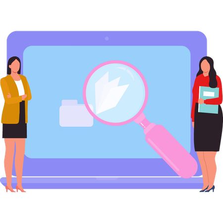 Businesswomen are standing in front of the laptop  Illustration