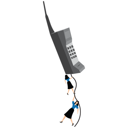 Businesswomen climbing telephone lines  Illustration