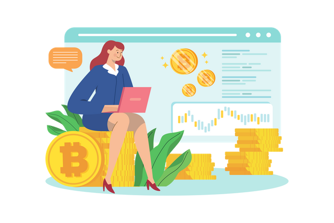 Businesswomen investing in Bitcoin Illustration