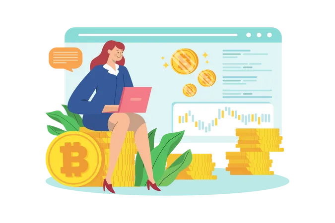 Businesswomen investing in Bitcoin Illustration