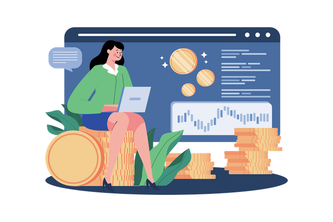 Businesswomen Investing in Bitcoin  Illustration