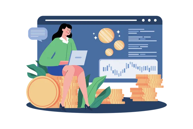 Businesswomen Investing In Bitcoin Illustration Concept A Flat Illustration Isolated On White Background Illustration