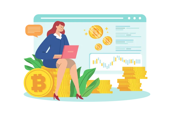 Businesswomen investing in Bitcoin  Illustration