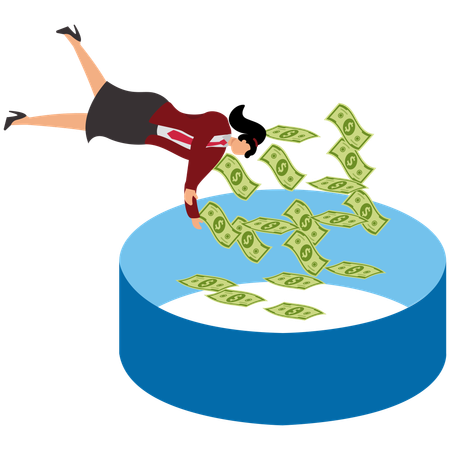 Businesswomen Jumping Into The Trap Of Falling Money  Illustration