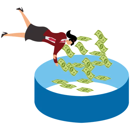 Businesswomen Jumping Into The Trap Of Falling Money  Illustration