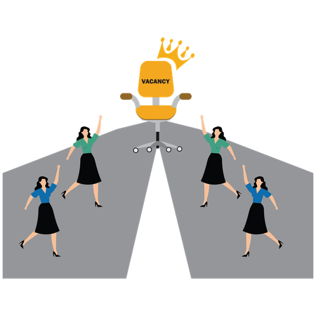Businesswomen running for the crown-wearing office chair  Illustration
