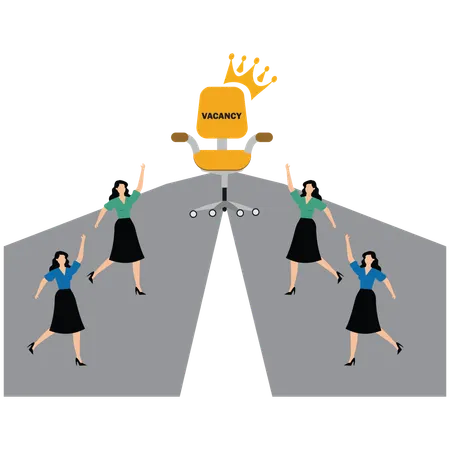 Businesswomen running for the crown-wearing office chair  Illustration