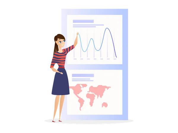 Businesswomen Showing Global Data Analysis Graph  Illustration