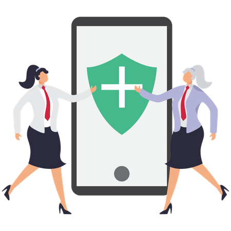 Businesswomen showing Health care app  Illustration