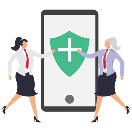 Businesswomen showing Health care app  Illustration