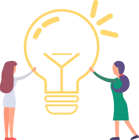 Businesswomen Stand near Light Bulb  Illustration