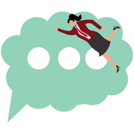 Businesswomen Struggle To Jump Inside The Huge Speech Bubble  Illustration