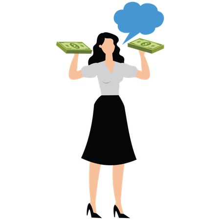 Businesswomen talking with their hands crossed holding bills  Illustration