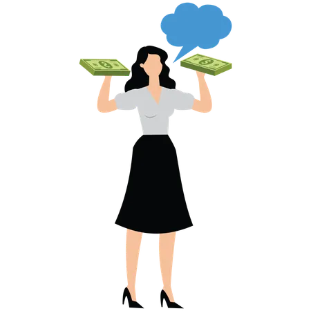 Businesswomen talking with their hands crossed holding bills  Illustration