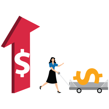 Businesswomen with dollar signs jumping out from inside arrow  Illustration