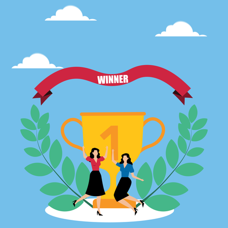 Businesswomen with winning cups  Illustration