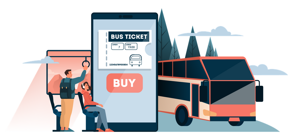 Busticket online buchen  Illustration